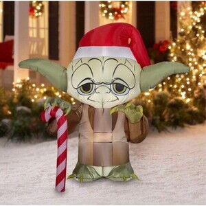 5ft Disney Star Wars Yoda with Candy Cane Holiday Airblown Inflatable
